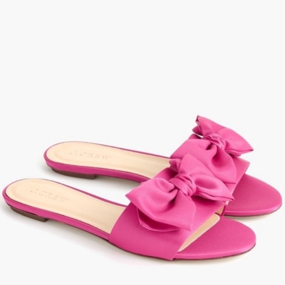 🆕Jcrew Dark Peony Pink Satin Bow Slides - Picture 1 of 7